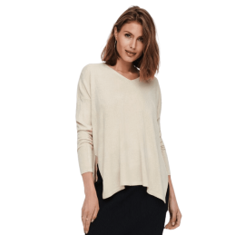 achat pull col v only femme beige ONLAMALIA L/S V-NECK PULLOVER CC KNT face porte