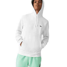 Sweat à capuche Lacoste homme CORE SOLID blanc face porté