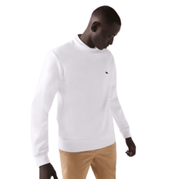 Achat sweat col rond Lacoste homme CORE SOLID blanc profil