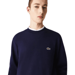 Achat sweat col rond Lacoste homme CORE SOLID bleu logo