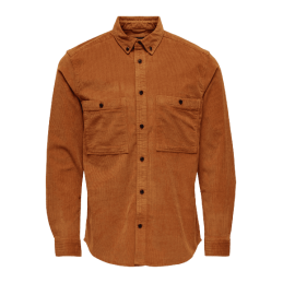 achat Chemise Only and Sons Homme ONSTERRY LS REG CORD STRETCH SHIRT Marron face