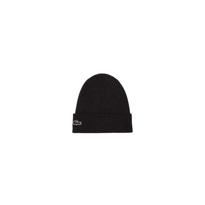 Lacoste Bonnet pour homme avec logo brodé côtelé, noir, Noir