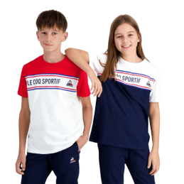 Achat T-shirt le Coq Sportif enfant TRI TEE SS N2 rouge/blanc/bleu porté face