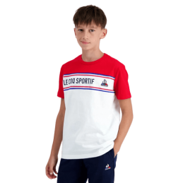 Achat T-shirt le Coq Sportif enfant TRI TEE SS N2 rouge/blanc/bleu porté profil