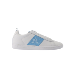 achat Chaussure Le Coq Sportif Femme COURTCLASSIC PLANTS Blanc/Bleu profil droit