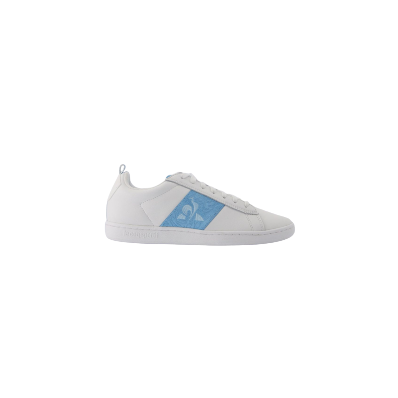 achat Chaussure Le Coq Sportif Femme COURTCLASSIC PLANTS Blanc/Bleu profil droit