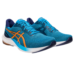 achat Chaussure de running Asics Homme GEL-PULSE 14 bleu profil droit deux chaussures