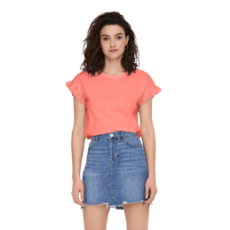 achat Top à manches courtes Only Femme ONLIRIS S/S EMB NOOS Orange profil avant porté