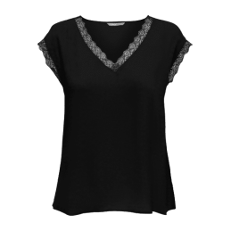 achat Top à manches courtes Only Femme JASMINA S/S V-NECK LACE TOP NOOS Noir profil avant