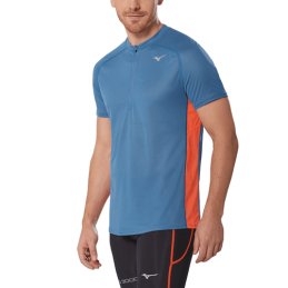 achat T-shirt running Mizuno homme TRAIL DRYAEROFLOW HZ TEE bleu face porté