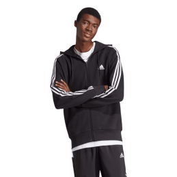 Achat Veste zippée à capuche Adidas Homme à 3 bandes ESSENTIALS Noir face mannequin