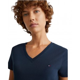 achat T-shirt Tommy Hilfiger Femme HERITAGE col V Bleu détails