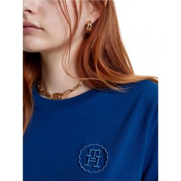 achat T-shirt Tommy Hilfiger Femme Tampon MONOGRAMME Brodé Bleu logo