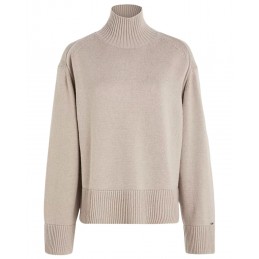 achat Pull Tommy Hilfiger Femme COL CHEMINEE Beige face
