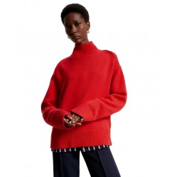 achat Pull Tommy Hilfiger Femme COL CHEMINEE Rouge détails