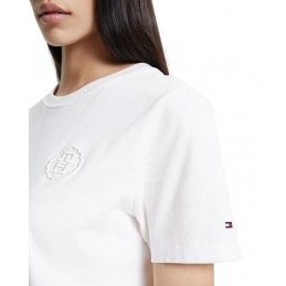 achat T-shirt Tommy Hilfiger Femme Tampon MONOGRAMME Brodé Blanc détails