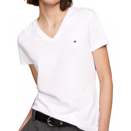 achat T-shirt col V Tommy Hilfiger Femme HERITAGE Blanc porté