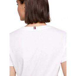 achat T-shirt col V Tommy Hilfiger Femme HERITAGE Blanc col détails