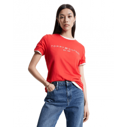 achat T-shirt Tommy Hilfiger femme CORP LOGO C-NK Rouge détails