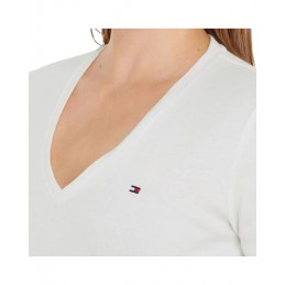 achat T-shirt Tommy Hilfiger Femme col V Blanc détails