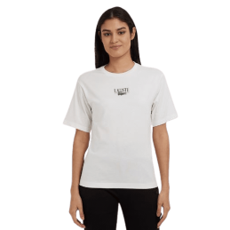 achat T-shirt LACOSTE femme CORE GRAPHICS blanc porté