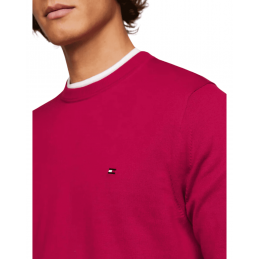 achat Pull Tommy Hilfiger Homme 1985 CREW NECK Bordeaux détail logo