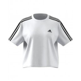 achat T-shirt Crop Top Adidas Femme 3 bandes Blanc face