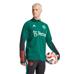 achat Sweat col zippé Adidas Manchester United FC Vert porté