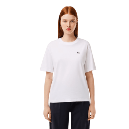 achat T-shirt LACOSTE femme RELAXED FIT blanc porté